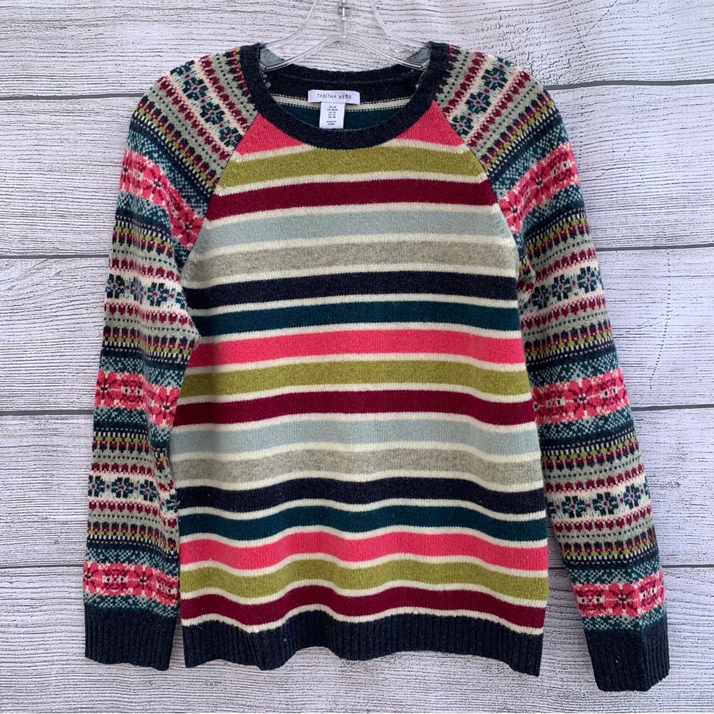 Tabitha Webb Sweater Womens M Wool Striped Fair Isle Preppy Boho Colorful